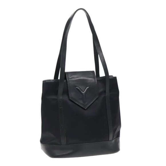 SAINT LAURENT Tote Bag Nylon Leather Black Gold Auth ar12681 - Picture 1 of 16